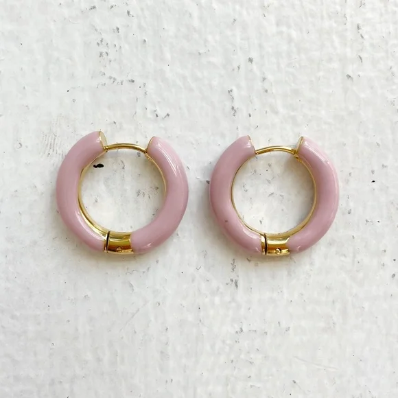 14k Gold Plated Blue Enamel Hoop Earrings - Picture 5 of 8